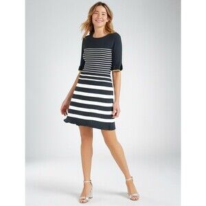 NWT Free Assembly Womens Navy Stripe Mini Sweater Dress Ruffle Cuffs Size XL NEW
